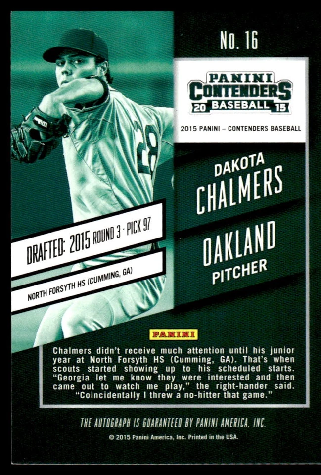 2015 Panini Contenders #16 Dakota Chalmers BASEBALL Oakland Athletics - Image 2 of 2