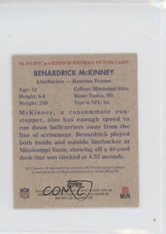 2015 Bowman 1948 Bowman Minis Benardrick McKinney #BM-BMC Rookie RC - Image 2 of 2