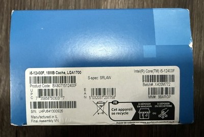 Intel Core i5-12400F Processor (4.4 GHz, 6 Cores, LGA 1700) Box