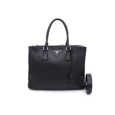 Prada 1BA274 Black Galleria Citycabin Silver Logo Double Zipper Tote 147440984