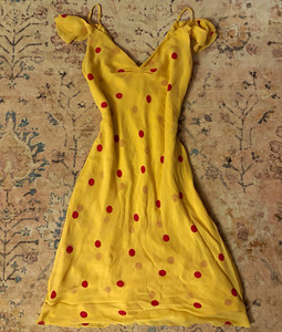 yellow dress red polka dot Girl Dress, Polka Dot with Collar, Attached Petti, Sleeves, Bow, Pageant Personality Wear, Interview, Choice of Color Tradwife Soft Linen Dress Red/Yellow