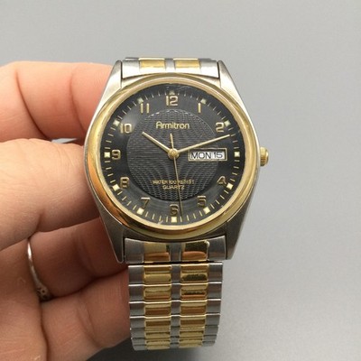 Armitron Mens Watch 36mm Black Dial Two Tone Day Date 20/1143 2105