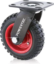 POWERTEC 6 Inch Caster Wheels, Heavy Duty Swivel Plate 6 inch, Black, Red 