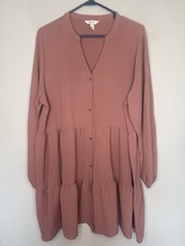 Nine West Ruffle Mauve Midi Polyester Dress Size XL, V-neck Longsleeve