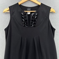 VTG MSK Petite Black Sleeveless Mod Shift Dress Beaded 10P USA 90s Babydoll Goth