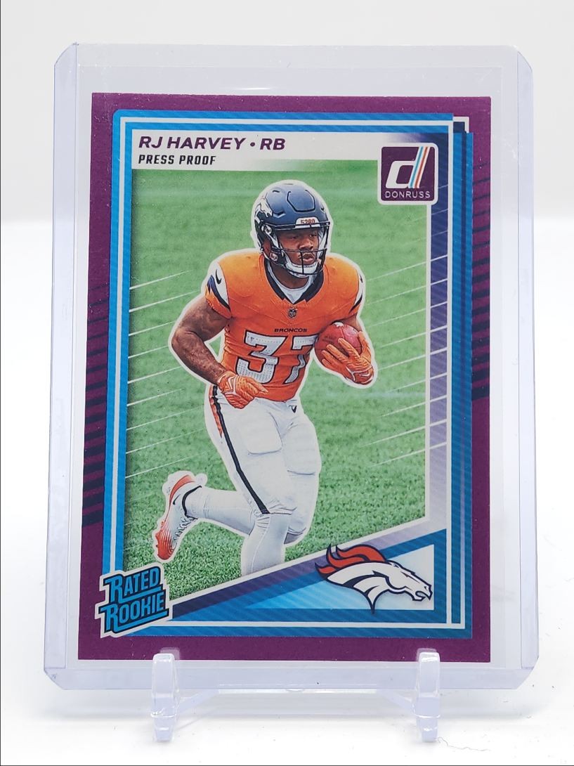 RJ HARVEY 2025 DONRUSS RATED ROOKIE PURPLE PRESS PROOF RC Q4641