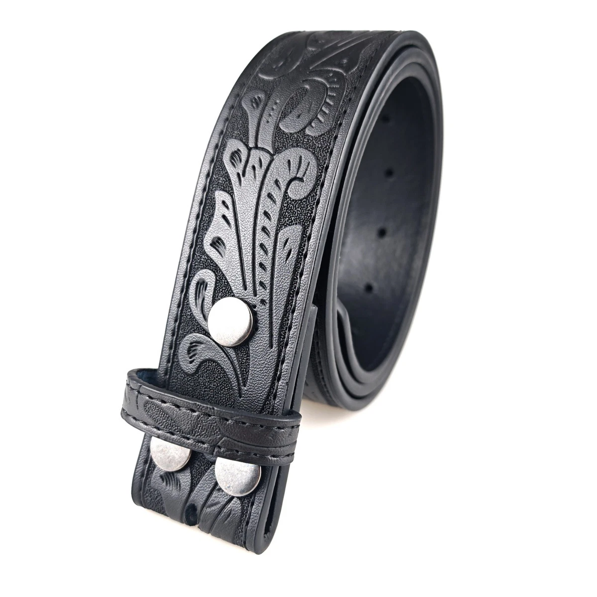 Black & Silver Wester Belt Embroidered Size 38 Unisex Buy Black Mens Western Belt With Silver Longhorn Buckle main image 2