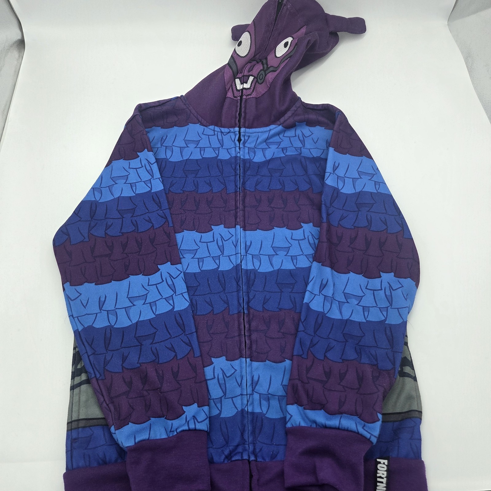 Chaqueta con Capucha Fortnite Loot Llama Cremallera Niños Grande 12 Azul Púrpura Rayas Cara