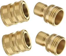 Garden Hose Quick Connect Fittings, 3/4 Inch GHT Solid Brass, Quick Connector Se