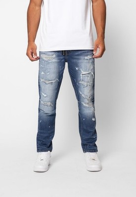 Valere Milano Herren Slim Fit Tapered Jeans Ripped Repair Stretch Denim Hose I