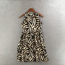 Ann Taylor Sleeveless Halter Dress Womens 8 Petite Brown Black Zebra Print