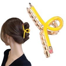 Yellow Pencil Hair Clips for Women, Back to School Hair Claw Clip, Cute Metal...