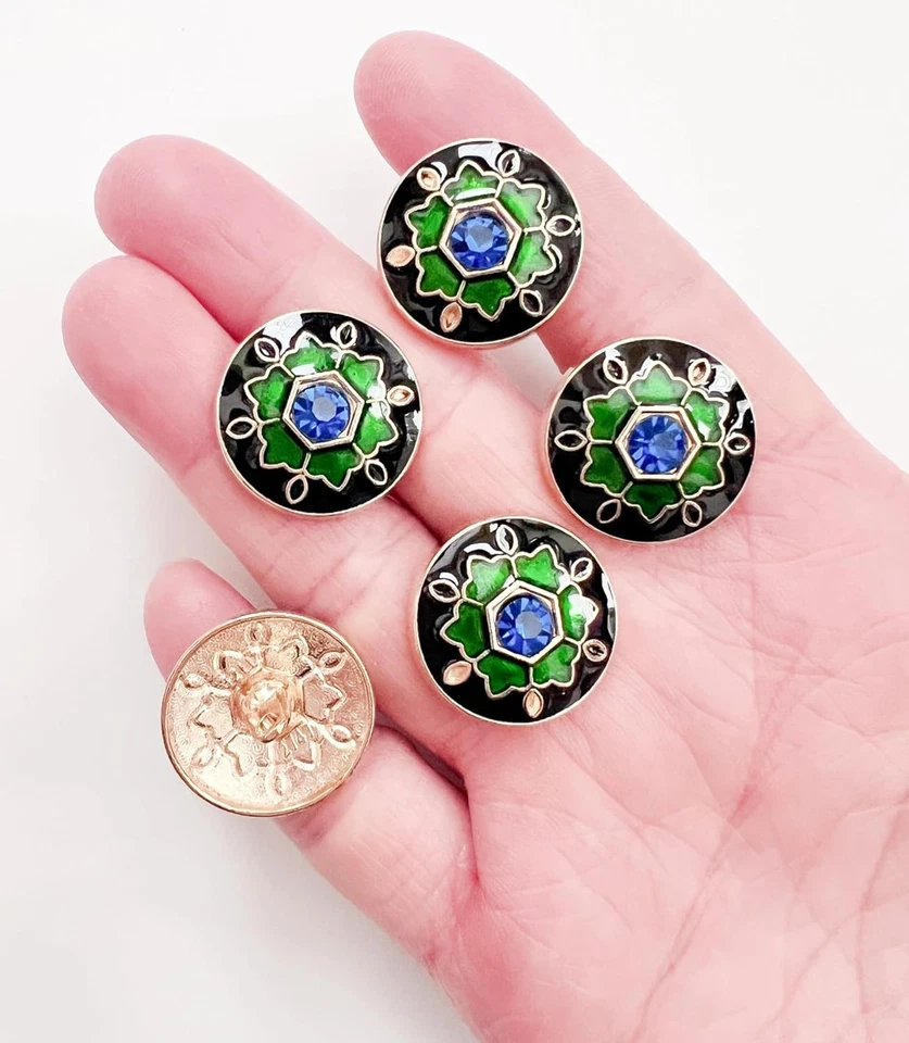 10PC 20mm Blue Gemstone Enamel Gold Metal Buttons for Clothing, Jeans, Crafts - Image 2 of 4