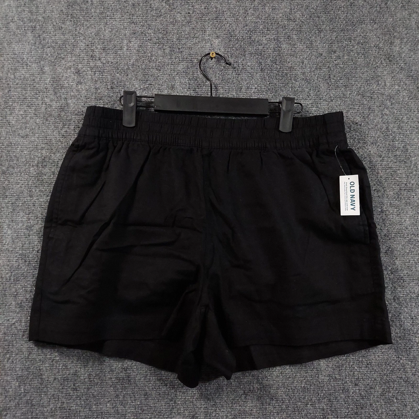 Old Navy Shorts Womens Large Black Linen Blend Utility Elastic Waist Casual