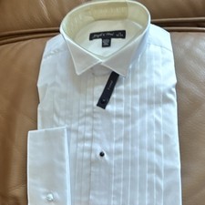 Joseph Feiss White Pleated Tuxedo Shirt 16 32/33 French Cuff Solid Cotton