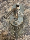 Vintage Chinese Brass Water Tobacco Pipe Lighter Celadon Jade Look Qianlong Mark — photo 3