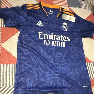 adidas Real Madrid Karim Benzema #9 Soccer Jersey Blue Orange Men's Size M