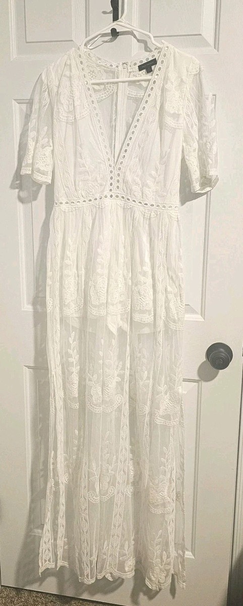 Miss Avenue Size Large White Lace Knit Dress With Shorts Maxi