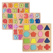 Wooden Alphabet Numbers Shapes Puzzle Set Educational Board for Toddlers Kids