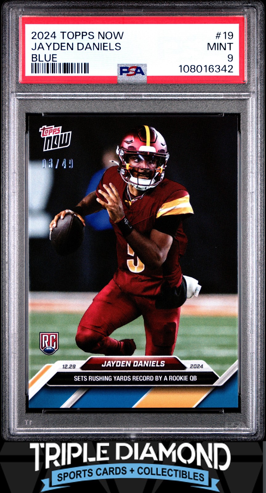 2024 Topps Now #19 Jayden Daniels Rookie RC BLue #03/49 PSA 9 Mint A757