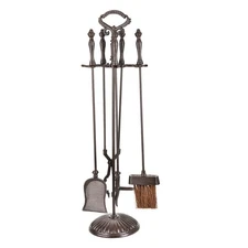 Sungmor Fireplace Tools Set Cast Iron Retro 5PC Fireset Stand Accessories Holder