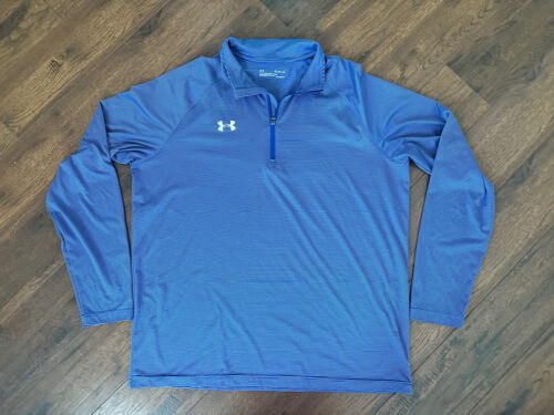 UNDER ARMOUR Heat Gear Loose Fit 1/4 Zip Pullover Dark Blue Light Gray Flaw - Picture 1 of 7