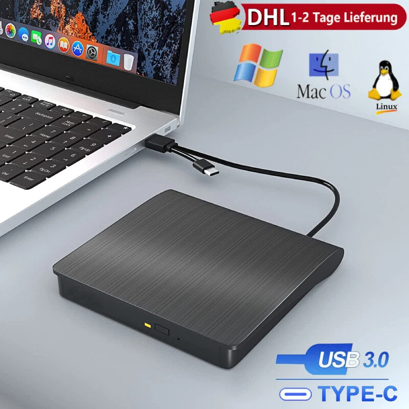 USB 3.0 CD/DVD Laufwerk Externes Type C Brenner Player für Windows 11 HP Laptop - Bild 2 von 4