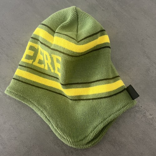 John Deere Beanie Ear Flap Green Yellow Winter Hat Knit Cap One Size Youth Boys - Picture 2 of 7