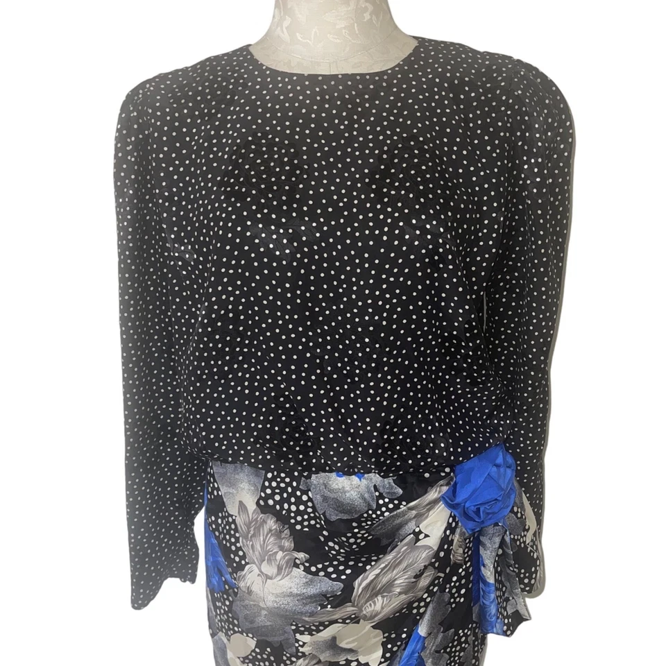 Vestido Saint Romei Mujer Vintage Talla 10 Negro Repujado Floral Midi Lunares Foto 2 de 4