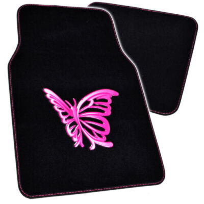 BDK Pink Butterfly Design Car Carpet Floor Mats Comfortable Front & Rear Set 4PC
