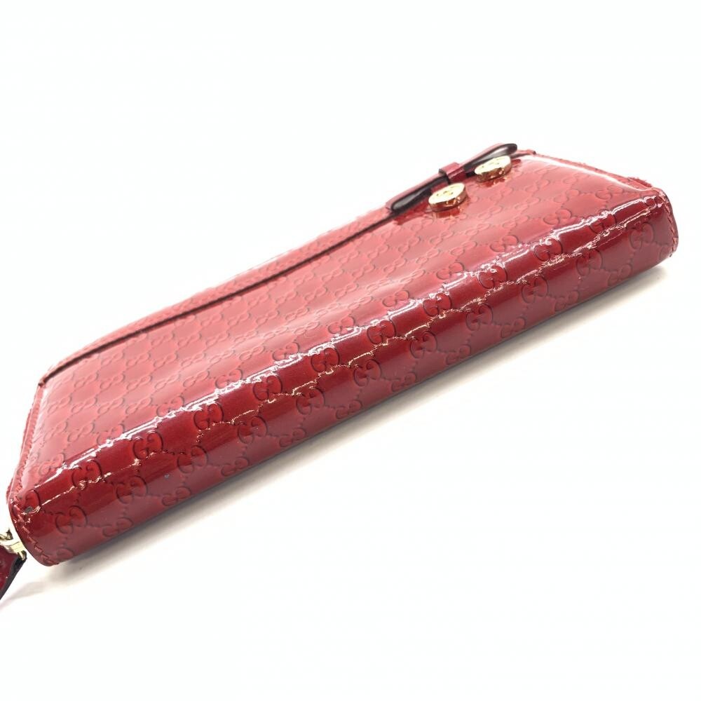 GUCCI Long Wallet Round Zipper Ribbon Charm Red Gold Micro GUCCI Long Wallet Round Zipper Ribbon Charm Red Gold Micro