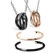 Couple Lovers Cuff Bracelet Necklace Matching His Queen Her King Set Jewelry