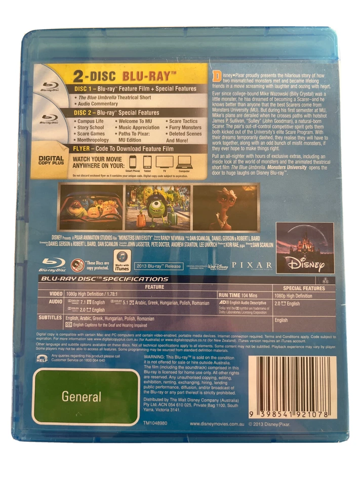 Monsters University - Blu-ray/Digital Copy - Blu-ray Disc NEW & SEALED - Image 2 of 2