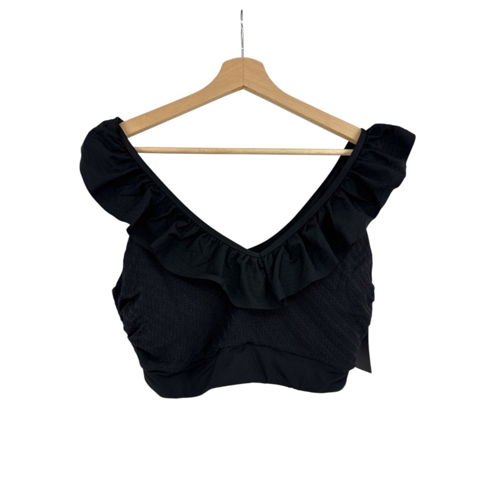 Swimsuit bikini top size 1X black ruffle V neck bathing suit Womens plus-image