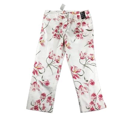 NY&C Pants Womens 6 White Floral Signature Fit Straight Leg 7th Avenue Crop NWT