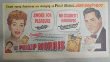 Phillip Morris Cigarette Ad: I Love Lucy, Lucille Ball 1950's 7.5 x 15 inches