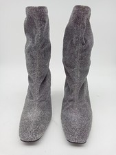 M&S Women's Square Toe Heeled Sock Boots In Sparkly Silver Size 3.5 NWOT F2