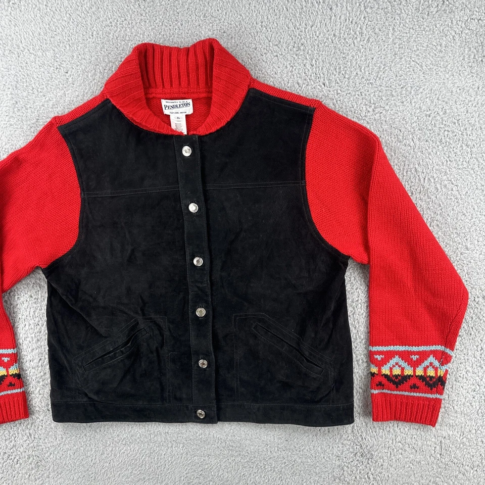 Pendleton Women’s XL Black Front Leather Body Wool Arms And Back - Image 2 of 4