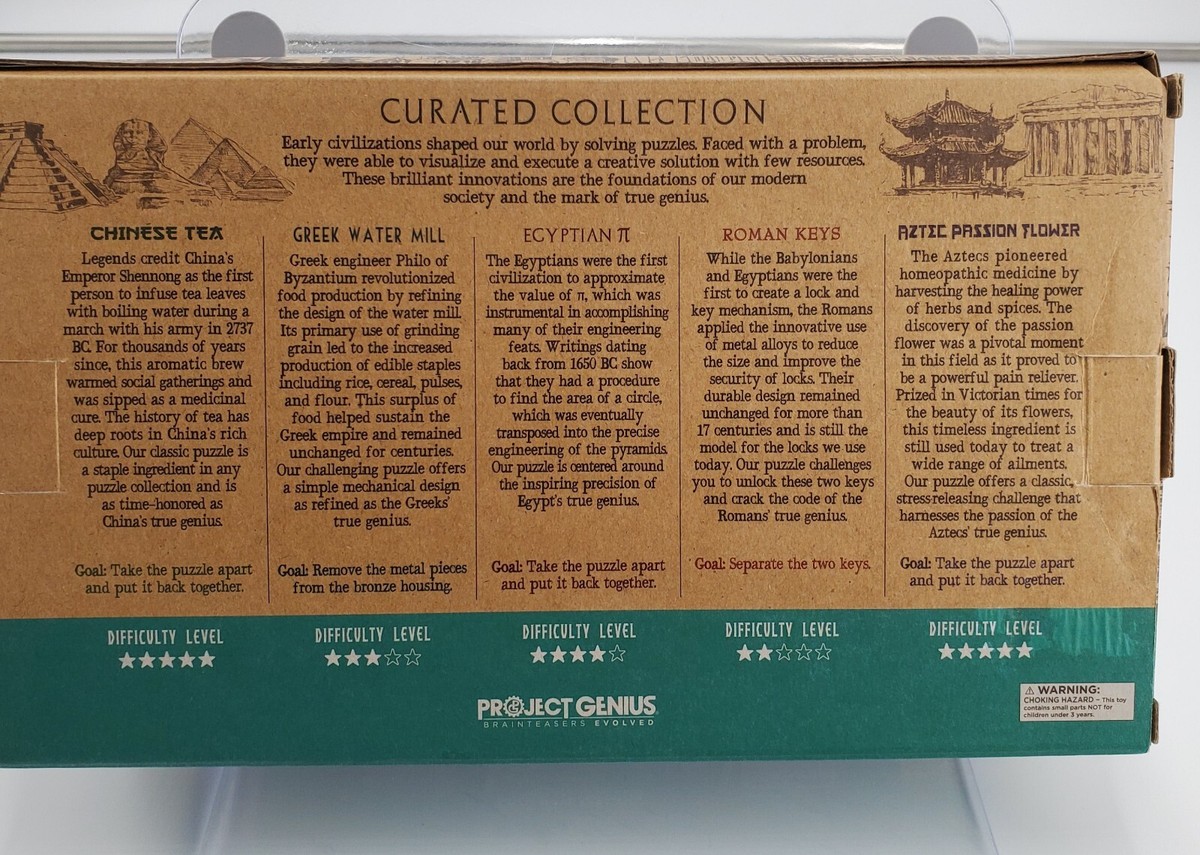 True Genius Ancient Treasures Gift Box 5 wood & metal Brainteasers