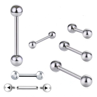2X Internal Thread Steel Ear Barbell Ring Tongue Nipple Bar Stud Piercing 6-12mm