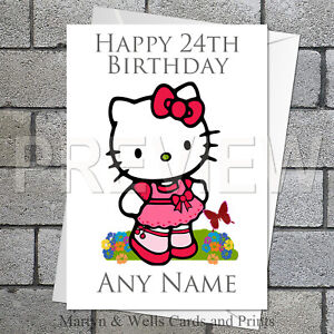 Tarjeta De Cumpleaños Personalizado De Hello Kitty 5x7 pulgadas.