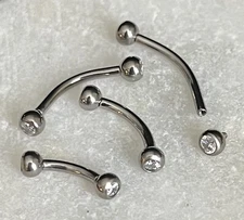 1pc Gemmed Internally Threaded G23 Solid Titanium Curved Barbell / Eyebrow Ring