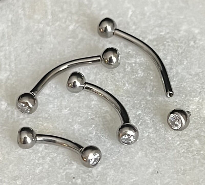 1pc Gemmed Internally Threaded G23 Solid Titanium Curved Barbell / Eyebrow Ring