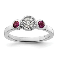 Silver Stackable Expressions Dbl Round Rhod. Garnet & Dia. Ring QSK525
