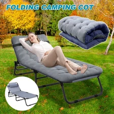 H&ZT Camping Folding Cot Adult Sleeping FullFlat Lounge Chair with Mattress