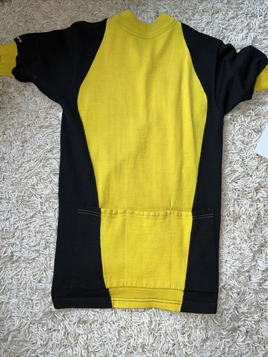 Wool Italian Giordana Cycling Jersey Size 4 Yellow Black Tight Stitching Pockets - 第 7/14 張圖片