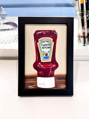 Tomatenketchup Ölgemälde - Original Kätzchen GERAHMT Sammlerstück Essen Fineart