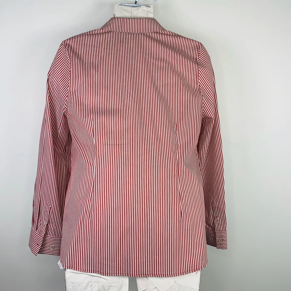 Top Isaac Mizrahi Live para mujer talla 16 rojo blanco a rayas con volantes delanteros abotonados Foto 2 de 4