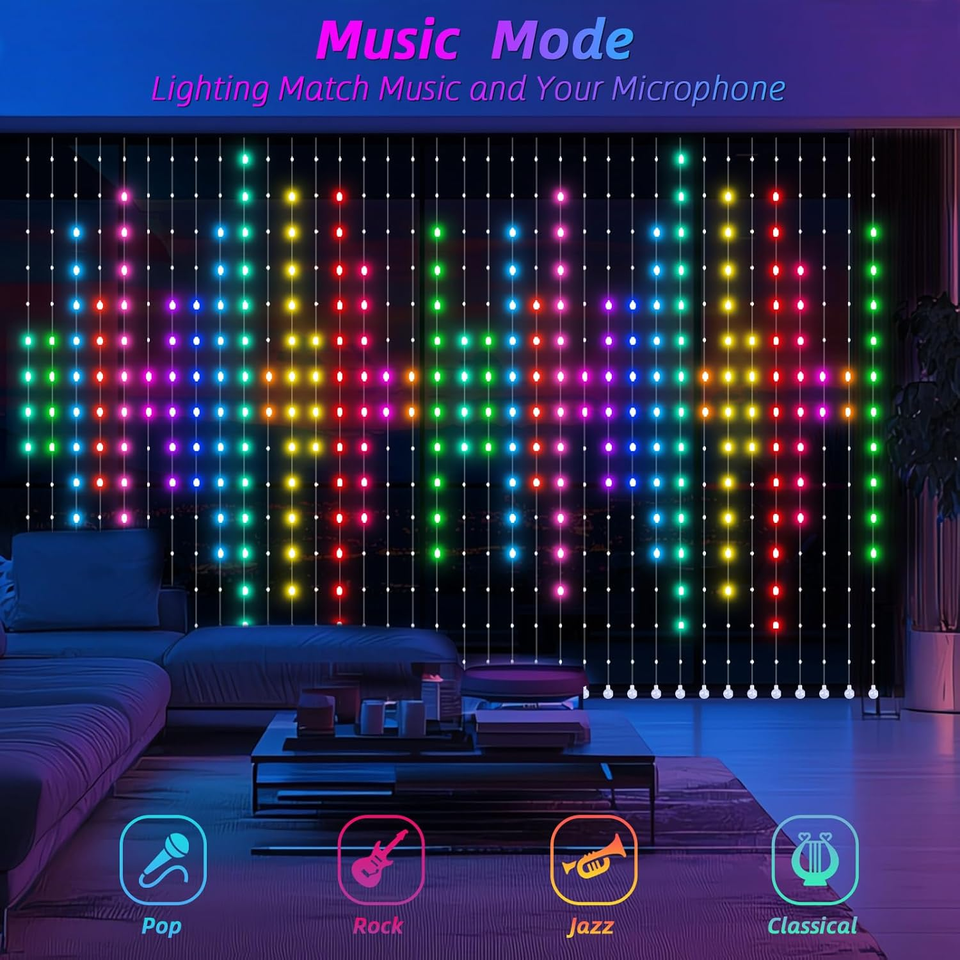 Smart LED Curtain Lights with App&Remote Color Changing Dynamic Window ...