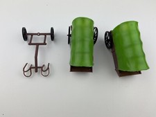 Lot Of 3 vintage plastic green and brown cowboy wagon horse wagon to